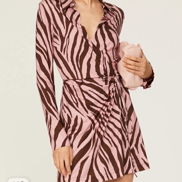 Andamane Jane Mini Wrap Dress Zebra Print Pink Brown (Size 42/US 6) - Picture 7 of 9